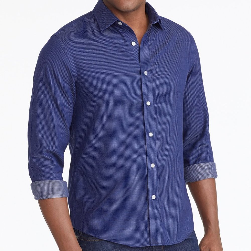 NEW UNTUCKit Long Sleeve Blue Micro Dot Shirt